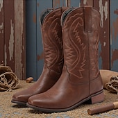 economico Stivali da cowboy e occidentali-stivali da cowboy da uomo in similpelle marrone scuro con ricami intricati: calzature eleganti e resistenti per occasioni in stile western e per l'uso quotidiano