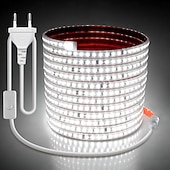 お買い得  プラグストリップライト-LED防水IP65ライトストリップ、16.4～328フィート、強力な粘着剤付きLEDライトストリップ、単列120LED、二列240LED、オン/オフスイッチ付きプラグワイヤー、屋内寝室キャビネット下装飾用