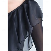 Χαμηλού Κόστους Πρότυπη Αίθουσα Χορού-Γυναικείο φόρεμα χορού ballroom με μακριά μανίκια, mesh βαλς, τάνγκο, λάτιν φόρεμα προπόνησης, διαγωνισμού, βολάν, κομψή, ρέουσα φούστα – μαύρο