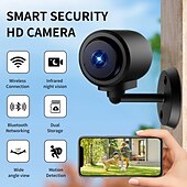 お買い得  屋内IPネットワークカメラ-ワイヤレスWiFiセキュリティカメラ、130°広角、赤外線ナイトビジョン搭載のHDホーム監視カメラ &amp;動体検知、Bluetooth接続、ベビー/ペットモニター用デュアルストレージ、ブラック