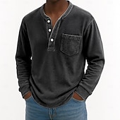 olcso Alkalmi Henley póló-Férfi Henley ing 100% Cotton Acid Wash ing Póló póló Hosszú ujj Régies (Vintage) Retró Alkalmi Régies stílus Kimosva Henley Hétköznapi Tavasz Ősz Minden évszak Sötétbarna Fekete Rózsaszín Henley póló