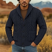 ieftine pulover cardigan pentru bărbați-Bărbați Pulover Pulover Cardigan Striat Cablu Tricotat Topuri obișnuite Tricotat Simplu Șal  Guler Vacanță Modă Casual Purtare Zilnică Îmbrăcăminte Primăvara &amp; toamnă Roz Îmbujorat Roz S M L