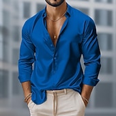 baratos Camisas de cetim masculinas-Homens Camisa Social Blusa de cetim Saia Camisa casual camisa de botão Camisa de formatura Tecido Casual Festa Azul Royal Verde Manga Longa Lapela Todas as Estações Roupa