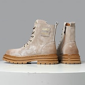 economico Stivali da lavoro-Per uomo Stivali Stivali da Lavoro Camminata Vintage Quotidiano PU Aumento Altezza Confortevole Stivali a Metà Polpaccio Allacciatura Tessuto almond Nero Giallo Autunno Inverno