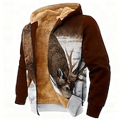 baratos Moletons de Caça-Homens Veado Tosão Moletom Jaqueta Clássico Militar Caça Manga Longa Gola Redonda Ao ar livre Campismo Preto Vinho Zip Up Outono Inverno Designer S M L XL 2XL 3XL