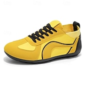 baratos Tênis Casuais-Tênis casual masculino amarelo e preto com design de malha respirável, calçado leve e antiderrapante para caminhadas ao ar livre, viagens e estilo cotidiano