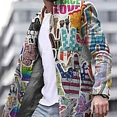 economico cappotto leggero da uomo-Per uomo Graffiti Bandiera Nazionale Cappotto Invernale Cappotto Caldo Confortevole Traspirante Moda Streetwear Affari Lavoro Abbigliamento da lavoro Uscire Tasca Stampato Autunno &amp; Inverno Collo