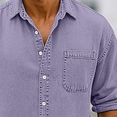 baratos camisa de botão masculina-Homens Camisa Social Camisa casual camisa vintage camisa de botão Vinho Azul Marinha Manga Longa Tecido Lapela Casual Streetwear Bolsos Roupa Algodão Elastano Vintage Moda Retro Vintage