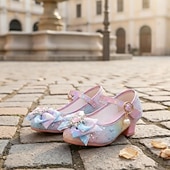 preiswerte Prinzessinnenschuhe für Kinder-Glitzernde Mary-Jane-Schuhe für Mädchen mit Schleife und Kristallverzierungen – verstellbarer Riemen, in Rosa und Blau erhältlich