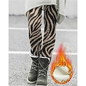 levne -Dámské Legíny Pohodlné legíny Vinobraní Módní Šik ven Plná délka Vysoký pasPantsVánoce Grafika Zebra Potisk Fleece Zahřívací Pohodlný Elastické Venkovní Dovolená ulice Hnědá Podzim Zima Vypasovaný