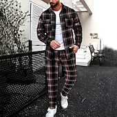 economico Tute basic-Per uomo Abiti di camicia Completi T-shirt Completi camicia e pantaloni Outfit 2 pezzi Manica Corta Bavero Primavera Autunno Plaid Moda Casual 2 Pezzi Bottoni Vacanza Abbigliamento quotidiano Uscire