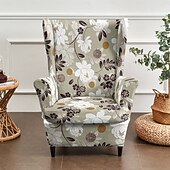 cheap Wingback Chair Cover-Floral, Striped &amp; Geometric Printed Wingback Chair Covers, Stretch Polyester Slipcovers for Armchairs, Decorative Furniture Protectors