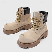 economico Stivali da lavoro-Per uomo Stivali Stivali da Lavoro Camminata Vintage Quotidiano PU Aumento Altezza Confortevole Stivali a Metà Polpaccio Allacciatura Tessuto almond Marrone scuro Nero Autunno Inverno