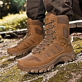 お買い得  ハイキングブーツ-通気性のあるメッシュパネルと頑丈なソールを備えたメンズライトブラウンのタクティカルコンバットブーツ。ハイキング、ハンティング、サバイバルトレーニングに最適な耐久性のあるミリタリースタイルのフットウェア。