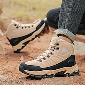 voordelige Winter- en sneeuwlaarzen-beige en zwarte waterdichte wandelschoenen voor heren met antislipzool en warme voering, outdoor trekkingschoenen voor winterkamperen en bergavonturen