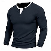 Χαμηλού Κόστους Πλεκτό μπλουζάκι με βάφλα-Ανδρικά Βάφλα μπλουζάκι Μπλουζάκι Πουκάμισο Waffle Henley Μακρυμάνικο Στρογγυλή Ψηλή Λαιμόκοψη Λαιμόκοψη V Όλες οι εποχές Συμπαγές Χρώμα Παραδοσιακό / Πεπαλαιωμένο Καθημερινό ψεύτικο δύο κομμάτια