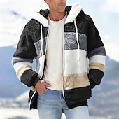 levne Pánské bundy a kabáty-Pánské Zimní bunda Teddy Coat Dovolená Denní Zahřívací Kapsy Fleece Podzim Zima Barevné bloky Módní Šik ven Kapuce Standardní Černá Fialová Vodní modrá Fialová Hnědá Saka