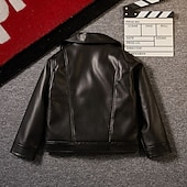 economico Giubbotti di Pelle per Ragazzi-Bambini Ragazzi Giacca in pelle nera Giacca di pelle Capispalla Semplice Manica Lunga Con zip Impermeabile Antivento Cappotto Quotidiano Moda Casual Nero Primavera Autunno 4-12 Anni