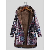 ieftine Jachete căptușite cu fleece-Pentru femei Jachetă din lână geacă Sherpa Comfortabil Respirabil Buzunar Imprimeu Epocă Casual Floral Vacanță Stradă Purtare Zilnică Ieșire Cu Un Nasture Regulat Capișon Fit regulat Manșon Lung