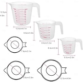 ieftine Pahare-Set de 3 căni de măsurat, include căni de măsurat lichide din plastic de 250 ml (1 cană), 500 ml (2 căni) și 1000 ml (4 căni) - pentru copt, gătit, amestecat &amp;căni de măsurat ustensile esențiale de