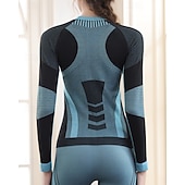 cheap Tops-Women's Baselayer Thermal Shirts Long Sleeve Crew Neck Top Outdoor Thermal Warm Winter Autumn / Fall Chinlon Patchwork Black Pink Blue Ski / Snowboard Tennis Winter Sports