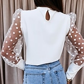 Χαμηλού Κόστους Απλές μπλούζες-Γυναικεία Δαντέλα Splicing Top Μπλούζα Μπλούζες σιφόν Σουρωτά Δαντέλα Κουρελού Σκέτο Κομψό Στυλάτο Καθημερινό Μακρυμάνικο Φουσκωτό μακρύ Ζιβάγκο Κανονικά μπλουζάκια Καθημερινά Αργίες Εξόδου