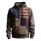 economico Motivo della Bandiera-Per uomo Croce Bandiera Americana Felpa con Cappuccio Moda Casual Vintage Retrò Manica Lunga Con Cappuccio Vacanza Feste Abbigliamento casual alla moda Festival Blu Rosso Stampa Autunno Inverno
