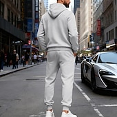 preiswerte Tute basic-Men's Tracksuit Outfit Set Hoodies Set Hoodie Outdoor Daily Sports Drawstring Zip Up Pocket Plain Black Navy Blue Brown Polyester Activewear Fashion Streetwear Fall