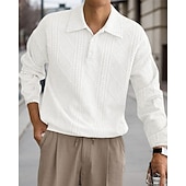 رخيصةأون قميص بولو كلاسيكي للرجال-رجالي قميص الجولف قمصان بولو الجولف عمل فضفاض Lapel كم طويل أساسي الحديث سهل قماش الجاكار Buttons الربيع الخريف عادي أبيض قميص الجولف