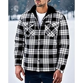 olcso flanel ingek-Férfi Shacket Ingkabát Téli kabát Kockás Vakáció Hétköznapi viselet Kék Hosszú ujj Kapucni Ősz Tél Ruházat Elülső zseb