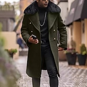 Недорогие Мужской Тренч-Муж. Пальто Бушлат Искусственное меховое пальто Длинный тренч Тренч Повседневные Осень Зима Полистер Верхняя одежда Одежда Классика Формальная Полотняное плетение Меховая оторочка Лацкан с тупым углом