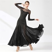 cheap Standard  Ballroom-Sheer Sleeve Ballroom Dance Dress for Women - Long Sleeve A-Line Gown for Competitions, Latin, and Dance Events - Black