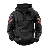 billige grunnleggende hettegensere for menn-Herre Hattetrøje Hettegenser med glidelås Svart Rosa Vin Blå Grønn Med hette Nasjonalflagg Snorer Lomme Sport &amp; Utendørs Daglig Ferie Gatemote Grunnleggende Fritid Vår Høst Klær Gensere Gensere