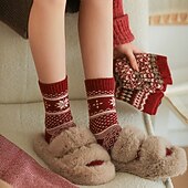 Недорогие Носки-Women's Crew Socks Thick Winter Warm Socks Christmas Outdoor Holiday Plaid Polyester Basic Classic Casual Elastic Warm 1 Pair