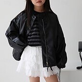 olcso Lányok bőrdzsekik-Gyerekek Lány Fekete bőrdzseki Jakna Tömör szín Divat Cipzár Zseb Szabadtéri Kabát Felsőruházat 4-12 év Ősz Fekete Arcpír rózsaszín