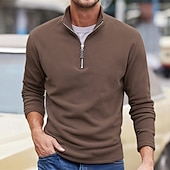 baratos Suéteres básicos-Homens Moletom Moletom de lã Moletom com zíper Preto Roxo Cáqui Café Verde Claro Meio Zíper Tecido Quarter Zip Desportos e Ar livre Diário Feriado Poliéster Roupa de rua Básico Casual Outono Inverno