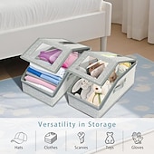 abordables Rangement et organisation-Boîte de rangement pour chapeaux avec couvercle et fenêtre transparente, bac de rangement pliable empilable avec fermeture éclair, conteneur à chapeaux multifonctionnel anti-poussière pour placard et