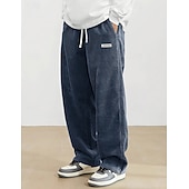 ieftine Picior drept-Bărbați Pantaloni Pantaloni Corduroy Pantaloni largi Pantaloni casual Pantaloni de sport cu picior drept Cordon Talie elastică Culoare solidă Confort Lungime totală Zilnic Casă În aer liber Modă Șic