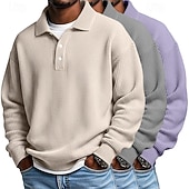 preiswerte Klassisches Poloshirt für Herren-Herren Waffel-Poloshirts Textur Formell Geschäft Klassisch Langarm Mode Einfarbig Einfach 3 Teile Mehrfachpackung Herbst Frühling &amp; Herbst Ganzjahres Lässiger Schnitt 1# 2# 3# 4# 5# 6#