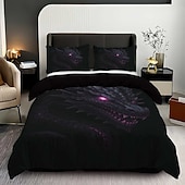 abordables Ensembles de housse de couette-Parure de lit 3 pièces en duvet motif dragon noir et violet pour grand lit, housse de couette en peluche courte douce avec 2 taies d'oreiller – Literie de chambre d'hôtel, confortable &amp; confortable