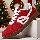 baratos Ténis para Homem-Tênis masculino retrô vermelho com cadarço e listras laterais brancas, tênis de corrida casual confortável para streetwear, viagens e moda cotidiana