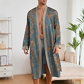 abordables Robes de Chambre-Homme Pyjamas Robe en soie Vêtements de Nuit Robe de bain 1 Pièce Impressions Graphiques Mode Élégant Classique Quotidien Maison Lit Polyester Confort Doux Col en V manche longue Ceinture Incluse