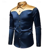 economico Camicie in raso da uomo-Per uomo Camicia Camicia in raso Camicia elegante Camicia casual Camicia con Bottoni Camicia da Ballo Blocco di colori Formale Matrimonio Nero Bianco Vino Blu marino Manica Lunga Bavero Primavera