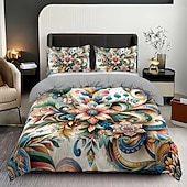 Χαμηλού Κόστους Σετ παπλωματοθήκης-Σετ παπλωματοθήκης 3 τεμαχίων με ρετρό τρισδιάστατη εκτύπωση λουλουδιών από πούπουλα για κρεβάτι queen size, μαλακό κοντό βελούδινο κάλυμμα παπλώματος με 2 μαξιλαροθήκες - κλινοσκεπάσματα υπνοδωματίου