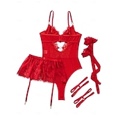 economico Regali-Set Babydoll Lingerie Teddy Bodysuit Collant a Rete con Accessori Donne Lingerie in Rete e Pizzo Elegante Indumento Notturno Adulti Casa Vestire Regalo di San Valentino per Lei
