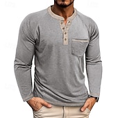 economico Magliette casual da uomo-Per uomo Maglietta Maglia Henley Camicia a Maniche Lunghe Manica Lunga Henley Primavera Autunno Blocco di colori Moda Designer Essenziale Tasche Vacanza Streetwear Uscire Rosso scuro Nero Blu marino