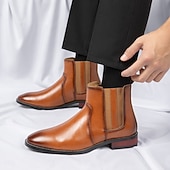 お買い得  チェルシーブーツ-メンズブラウンフェイクレザーチェルシーブーツ - スタイリッシュなスリッポンデザイン、快適で多用途、フォーマルやスマートカジュアルなシーンに最適