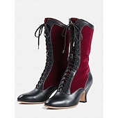 economico Vittoriano &amp; Edoardo-stivali vintage vittoriani con lacci da donna - stivali con tacco steampunk gotici rossi e neri per cosplay, costumi e occasioni natalizie