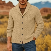 preiswerte Herren Strickjacke-Herren Pullover Strickjacke Gerippt Zopfmuster Stricken Normale Oberteile Gestrickt Einfach Schalkragen Urlaub Mode Lässig Alltagskleidung Bekleidung Frühling &amp; Herbst Schwarz Weiß S M L
