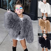 preiswerte Mädchen Kunstpelzmäntel-Kinder Mädchen Kunstpelzmantel Einfarbig Mode Schule Mantel Oberbekleidung Ab 4 Jahren Herbst Schwarz Weiß Kamel